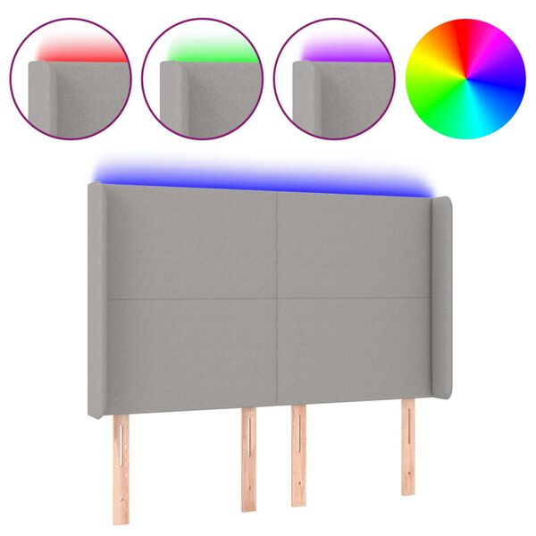 vidaXL LED Kopfteil Hellgrau 147x16x118/128 cm Stoff