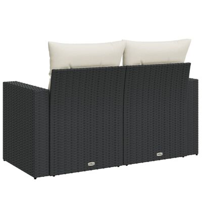 vidaXL Gartensofa mit Kissen 2-Sitzer Schwarz Poly Rattan