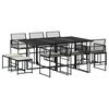vidaXL 11-tlg. Garten-Essgruppe mit Kissen Schwarz Poly Rattan