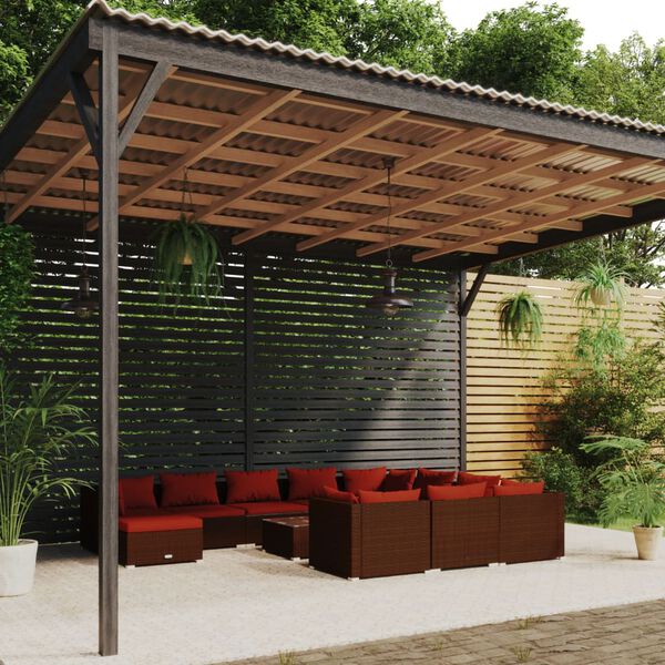 vidaXL 12-tlg. Garten-Lounge-Set mit Kissen Poly Rattan Braun