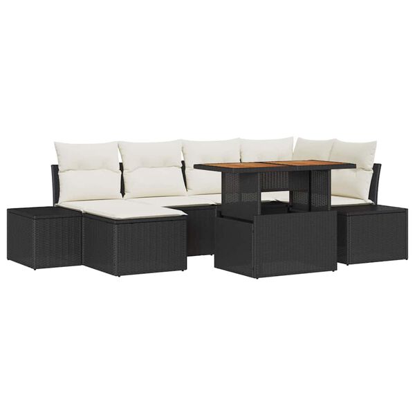 vidaXL Garten Essgruppe mit Kissen 7 pcs Schwarz und Creme