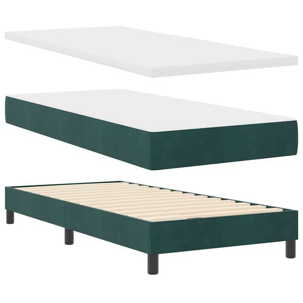 vidaXL Boxspringbett mit Matratze Dunkelgr&uuml;n 90 x 190 cm Samt