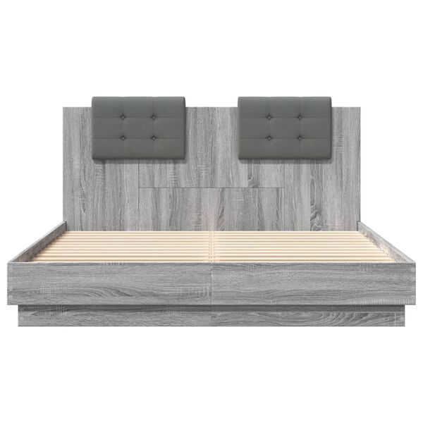 vidaXL Bettgestell mit Kopfteil Grau Sonoma 150x200 cm Holzwerkstoff