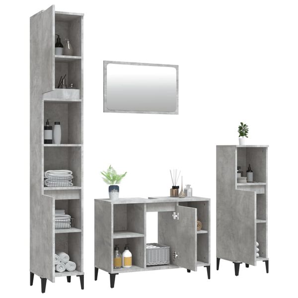 vidaXL 4-tlg. Badm&ouml;bel-Set Betongrau Holzwerkstoff