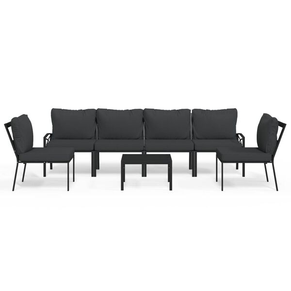 vidaXL 7-tlg. Garten-Lounge-Set mit Grauen Kissen Stahl