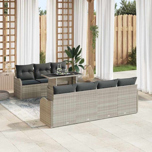 vidaXL Gartensofa-set mit Kissen mit Kissen 8 pcs Hellgrau Poly Rattan