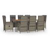 vidaXL 9-tlg. Garten-Essgruppe mit Kissen Grau Poly Rattan