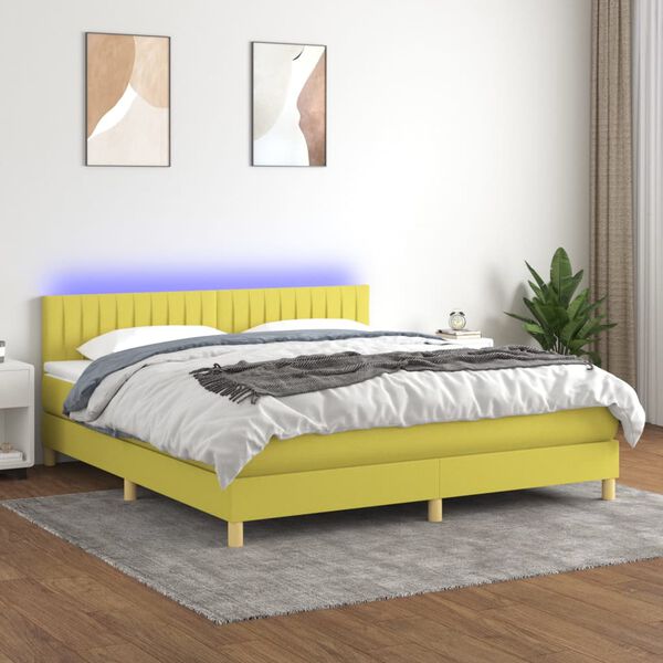 vidaXL Boxspringbett mit Matratze & LED Gr&uuml;n 160x200 cm Stoff