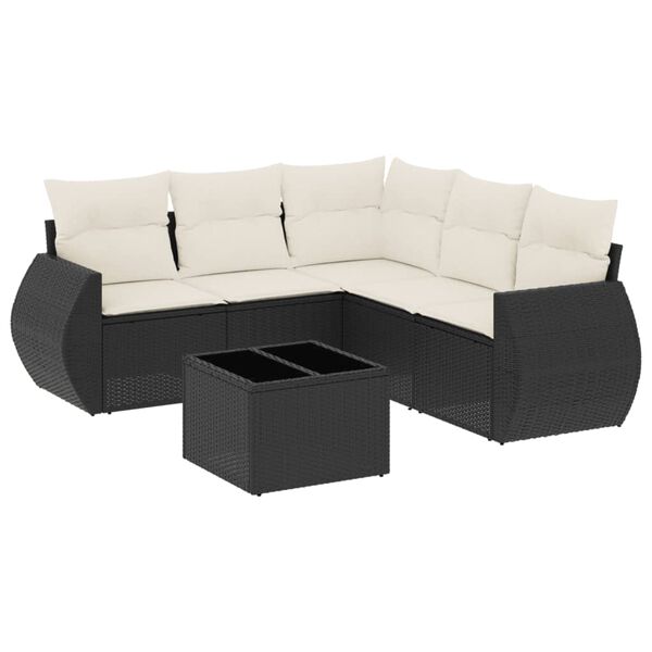 vidaXL 6-tlg. Garten-Sofagarnitur mit Kissen Schwarz Poly Rattan