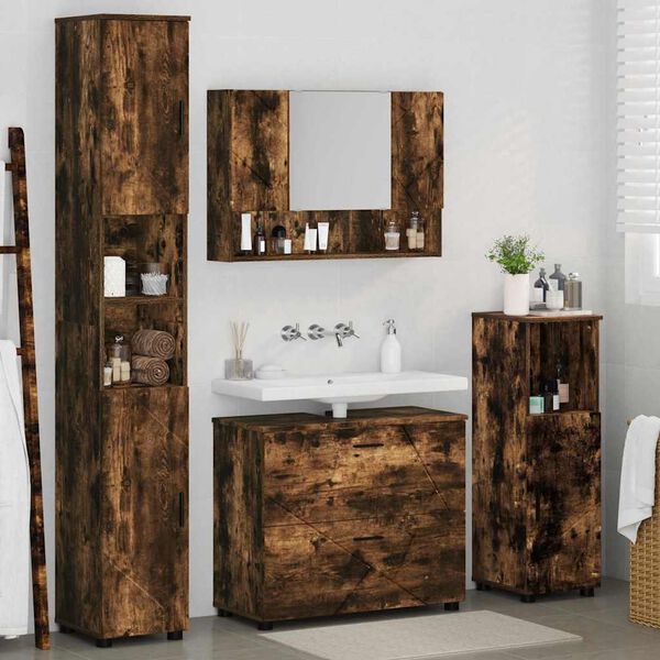 vidaXL Badezimmerm&ouml;bel-Set mit Schubladen 4 pcs Ger&auml;ucherte Eiche