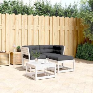 vidaXL 3-tlg. Garten-Sofagarnitur mit Kissen Wei&szlig; Massivholz Kiefer