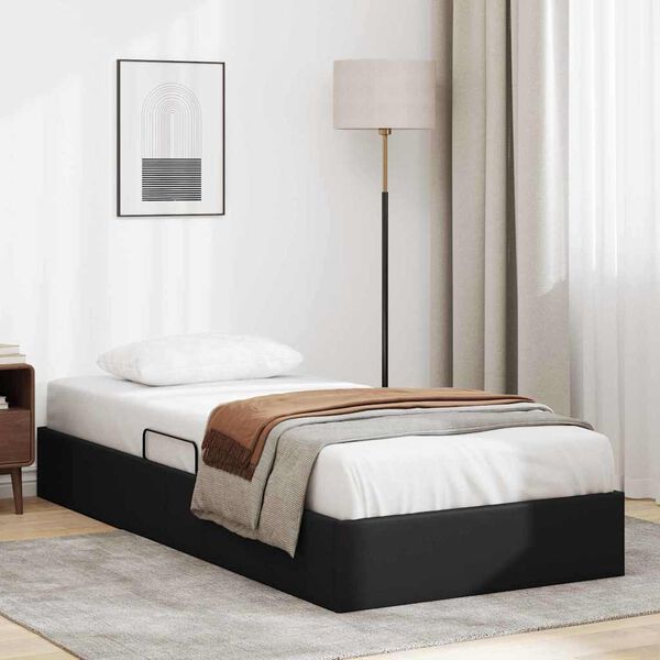 vidaXL Aufbewahrungsbett mit Matratze Schwarz 90 x 190 cm Kunstleder