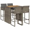 vidaXL 5-tlg. Gartenbar-Set mit Kissen Grau Poly Rattan Akazie