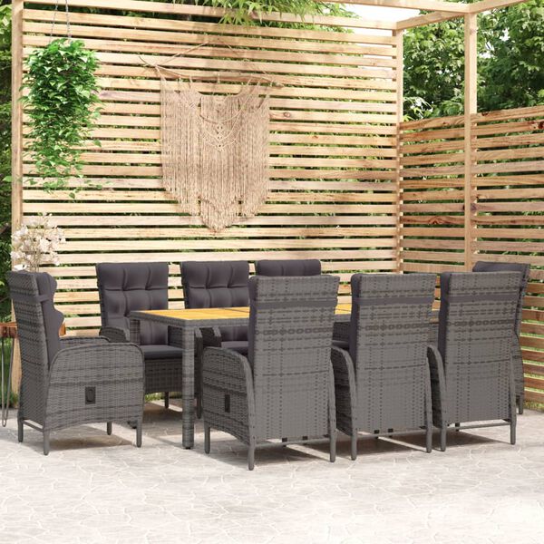 vidaXL 9-tlg. Garten-Essgruppe Poly Rattan Grau