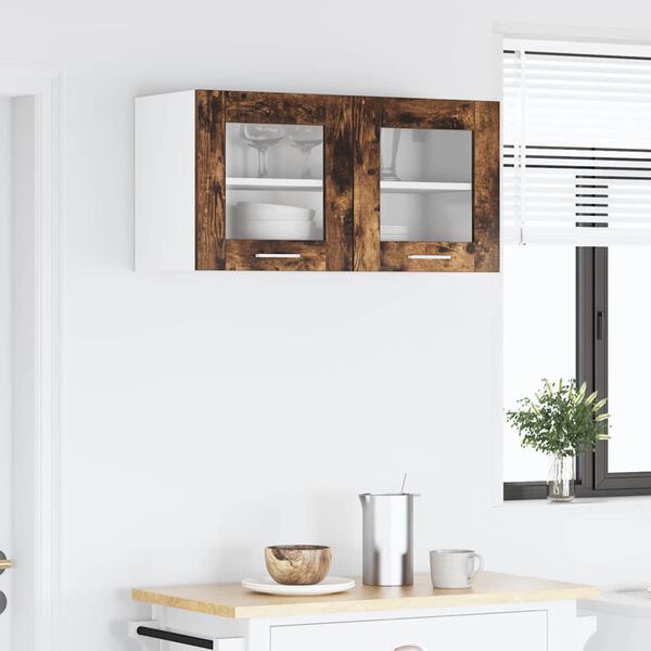 vidaXL H&auml;ngeschrank mit T&uuml;r Ger&auml;ucherte Eiche und Wei&szlig; 80 x 31 x 40 cm