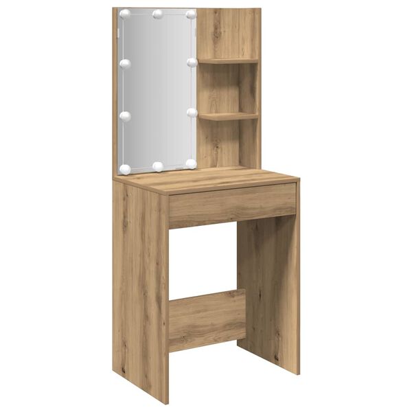vidaXL Schminktisch mit LED-Leuchten Artisan-Eiche 60x40x140 cm
