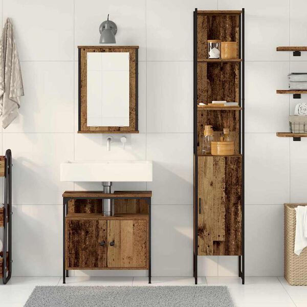 vidaXL Badezimmerm&ouml;bel Set mit Regal 3 pcs Altholz Holzwerkstoff