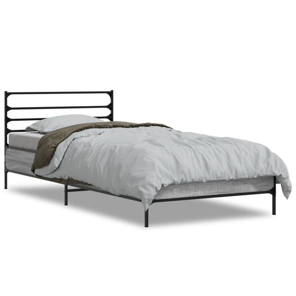 vidaXL Bettgestell Grau Sonoma 90x190 cm Holzwerkstoff und Metall