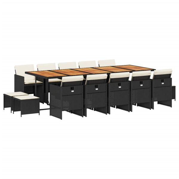 vidaXL 15-tlg. Garten-Essgruppe mit Kissen Schwarz Poly Rattan