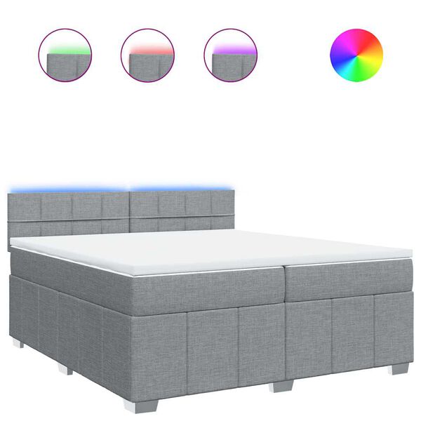vidaXL Boxspringbett mit Matratze Hellgrau 200x200 cm Stoff