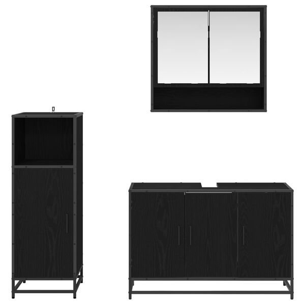 vidaXL Badezimmerm&ouml;bel-Set 3 pcs Schwarz Eichen-Optik Holzwerkstoff