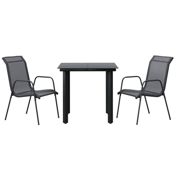 vidaXL 3-tlg. Garten-Essgruppe Schwarz Stahl und Textilene