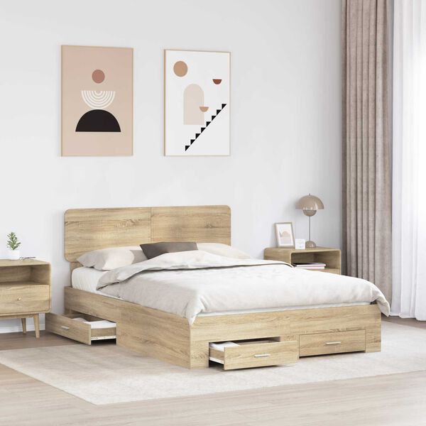 vidaXL Bettrahmen mit Kopfteil Sonoma-Eiche 140 x 200 cm Holzwerkstoff
