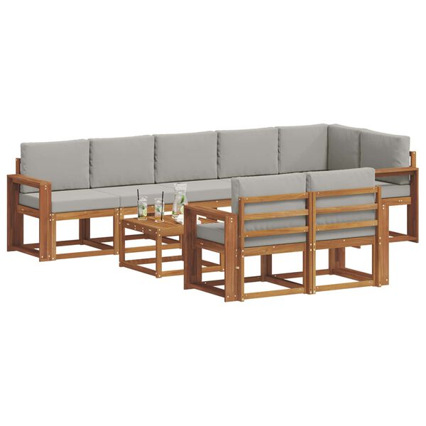 vidaXL Outdoor-Sofagarnitur mit Kissen 9 pcs Nat&uuml;rlich und Hellgrau