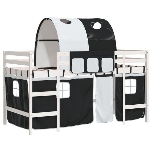 vidaXL Kinderhochbett mit Tunnel Weiß & Schwarz 80x200 cm Kiefernholz