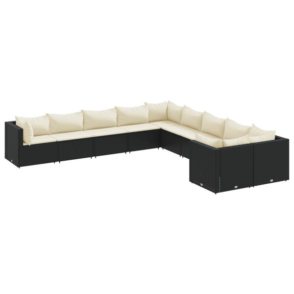 vidaXL 10-tlg. Garten-Sofagarnitur mit Kissen Schwarz Poly Rattan