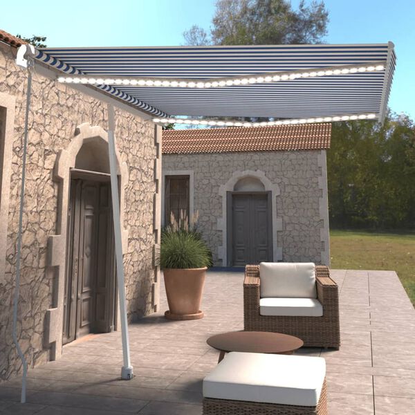 vidaXL Markise Manuell Einziehbar mit LED 300x250 cm Blau Weiß