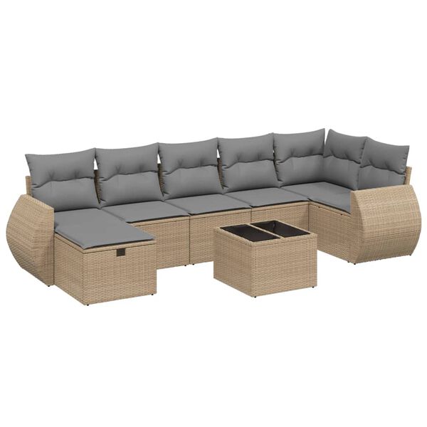 vidaXL 8-tlg. Garten-Sofagarnitur mit Kissen Beige Poly Rattan