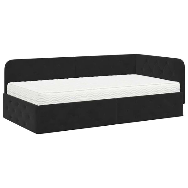 vidaXL Eckbettgestell mit Matratze Schwarz 90 x 190 cm Samt