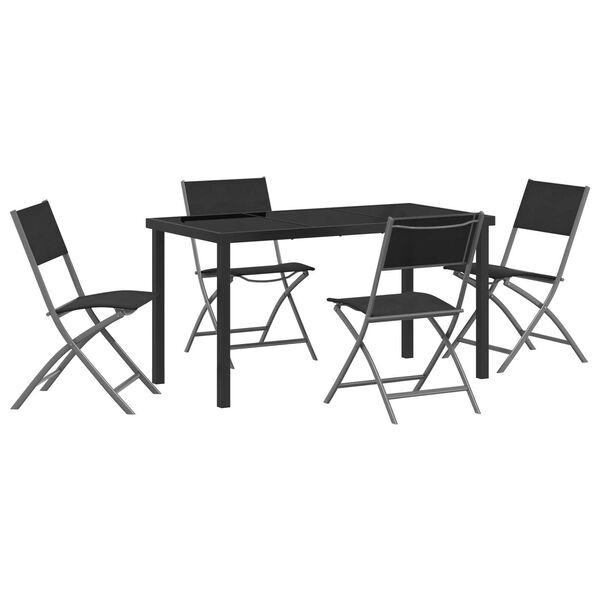 vidaXL Garten Essgruppe 5 pcs Schwarz Pulverbeschichteter Stahl