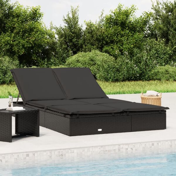 vidaXL Sonnenliege f&uuml;r 2 Personen mit Auflage Schwarz Poly Rattan