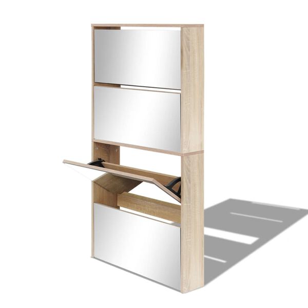 vidaXL Schuhschrank mit 4 F&auml;chern Spiegel Eiche 63&times;17&times;134 cm