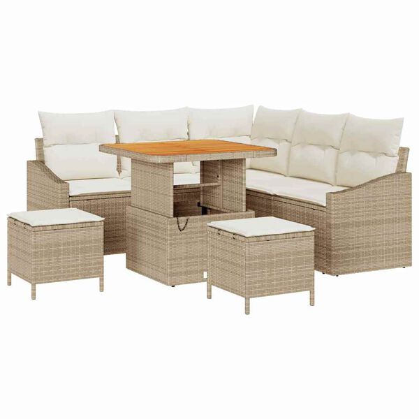 vidaXL Garten-Sofa-Set mit Kissen 8 pcs Beige Poly Rattan