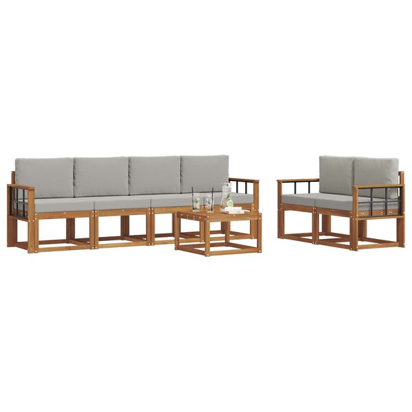 vidaXL Outdoor-Sofagarnitur mit Kissen 7 pcs Nat&uuml;rlich und Hellgrau