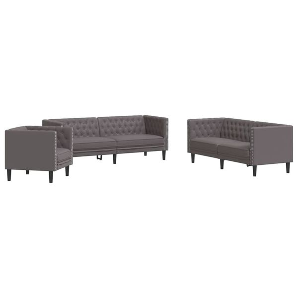 vidaXL 3-tlg. Chesterfield-Sofa-Set Grau Kunstleder