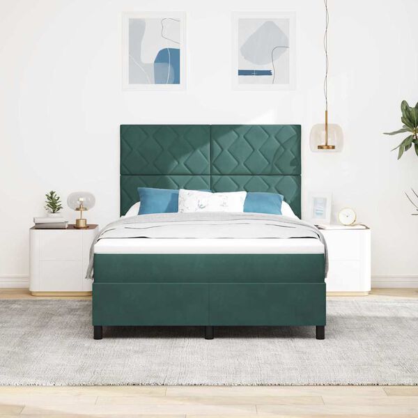 vidaXL LED Boxspringbett mit Matratze Dunkelgr&uuml;n 140 x 200 cm Stoff