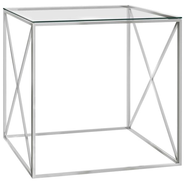 vidaXL Couchtisch Silbern 55x55x55 cm Edelstahl und Glas