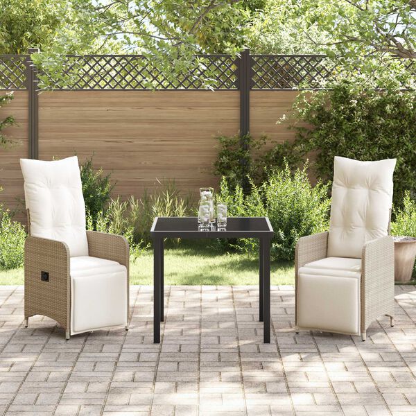 vidaXL Garten Essgruppe mit Kissen 3 pcs Beige Poly Rattan