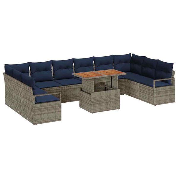 vidaXL Garten Essgruppe mit Kissen 11 pcs Grau und Marineblau