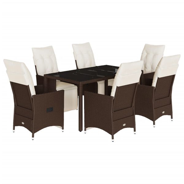 vidaXL 7-tlg. Garten-Bistro-Set mit Kissen Braun Poly Rattan