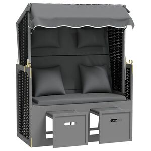 vidaXL Strandkorb mit Kissen Poly Rattan Massivholz Anthrazit Schwarz