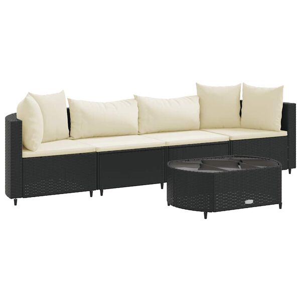 vidaXL 5-tlg. Garten-Sofagarnitur mit Kissen Schwarz Poly Rattan