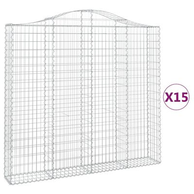 vidaXL Gabionen mit Hochbogen 15Stk. 200x30x180/200cm Verzinktes Eisen