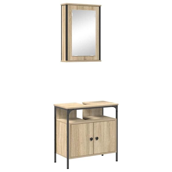 vidaXL Badezimmermöbel-Set mit Regal mit Tür 2 pcs Braun Holzwerkstoff