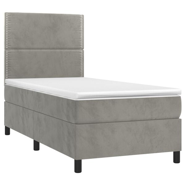 vidaXL Boxspringbett mit Matratze & LED Hellgrau 80x200 cm Samt