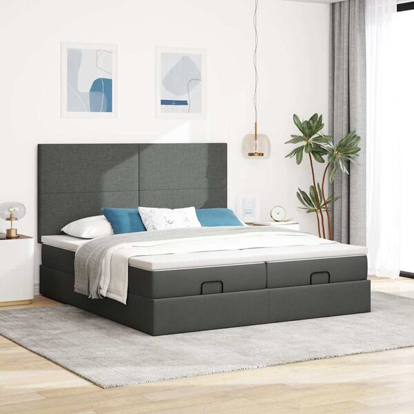 vidaXL Ottoman-Bett mit Matratzen Dunkelgrau 200x200 cm Stoff